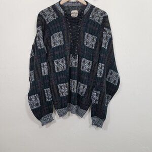 Furst of a Kind Lace Up Granpa Knit Sweater